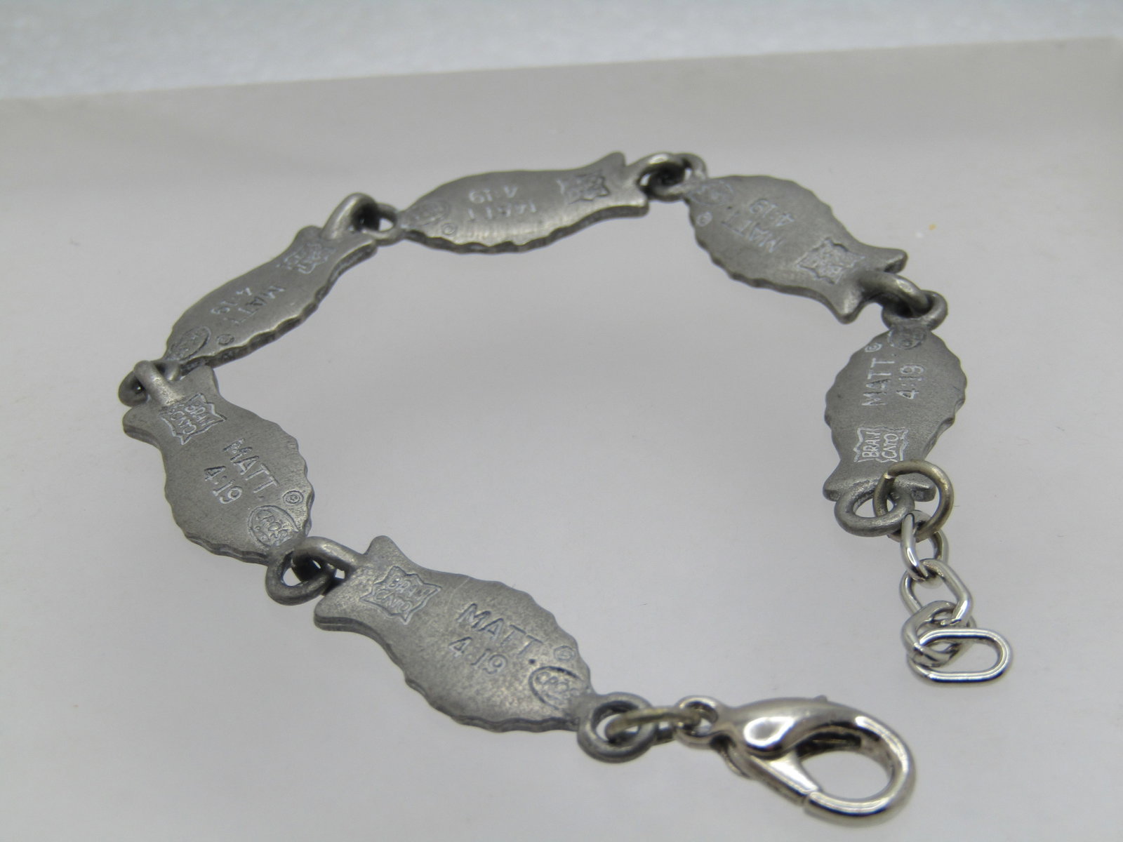 Vintage Fish Link Hooked Bracelet, Matthew 4:19, 7.5", 1970's-1980's, Signed Bran Cato - 4
