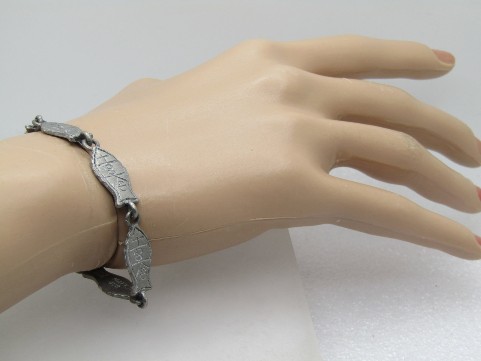 Vintage Fish Link Hooked Bracelet, Matthew 4:19, 7.5", 1970's-1980's, Signed Bran Cato - 5