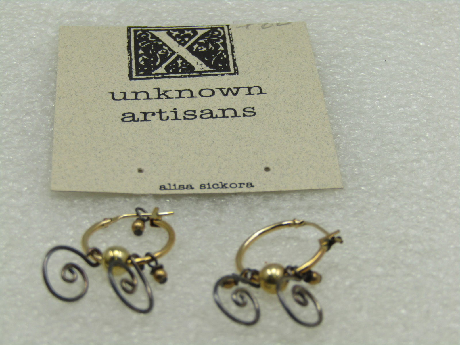 10kt G.F. Sterling Hoop Earrings, Scrolled Dangles, Pierced by Alisa Sickora - 5