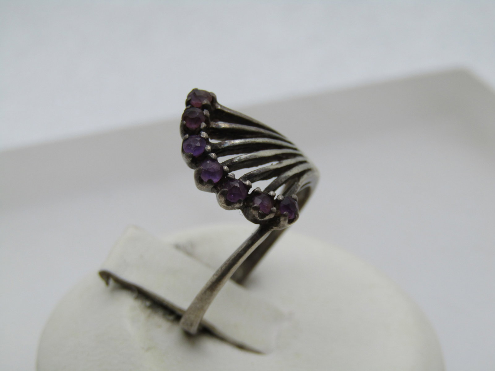Vintage Sterling Amethyst Fanned Ring, Sz. 7, 1970's-1980's (1 of 7)