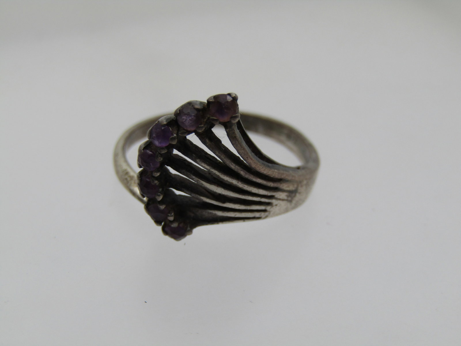 Vintage Sterling Amethyst Fanned Ring, Sz. 7, 1970's-1980's - 4