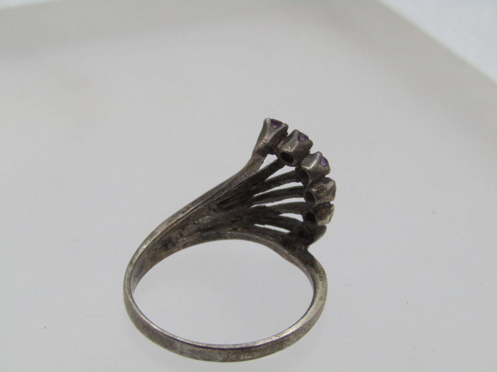 Vintage Sterling Amethyst Fanned Ring, Sz. 7, 1970's-1980's - 7