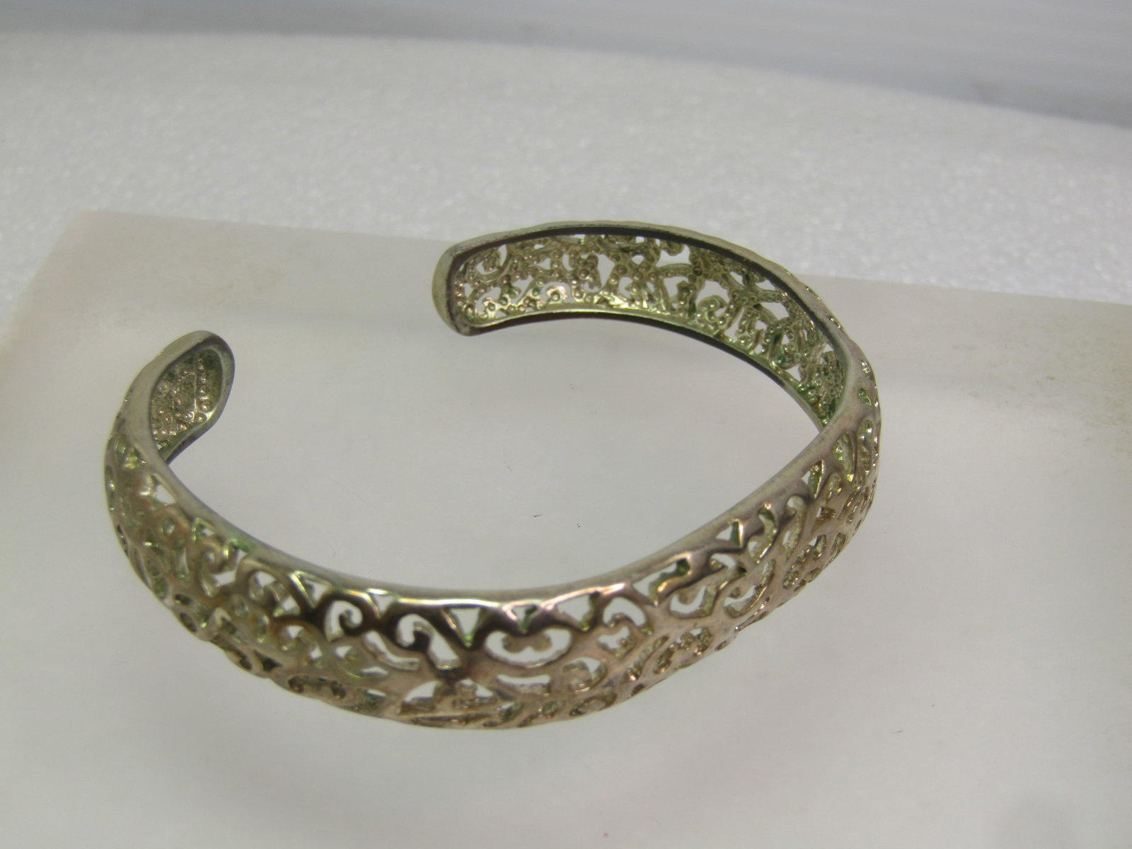 Vintage Silver Tone Filigree Cuff Bracelet, 6.5", 1980's-1990's - 3