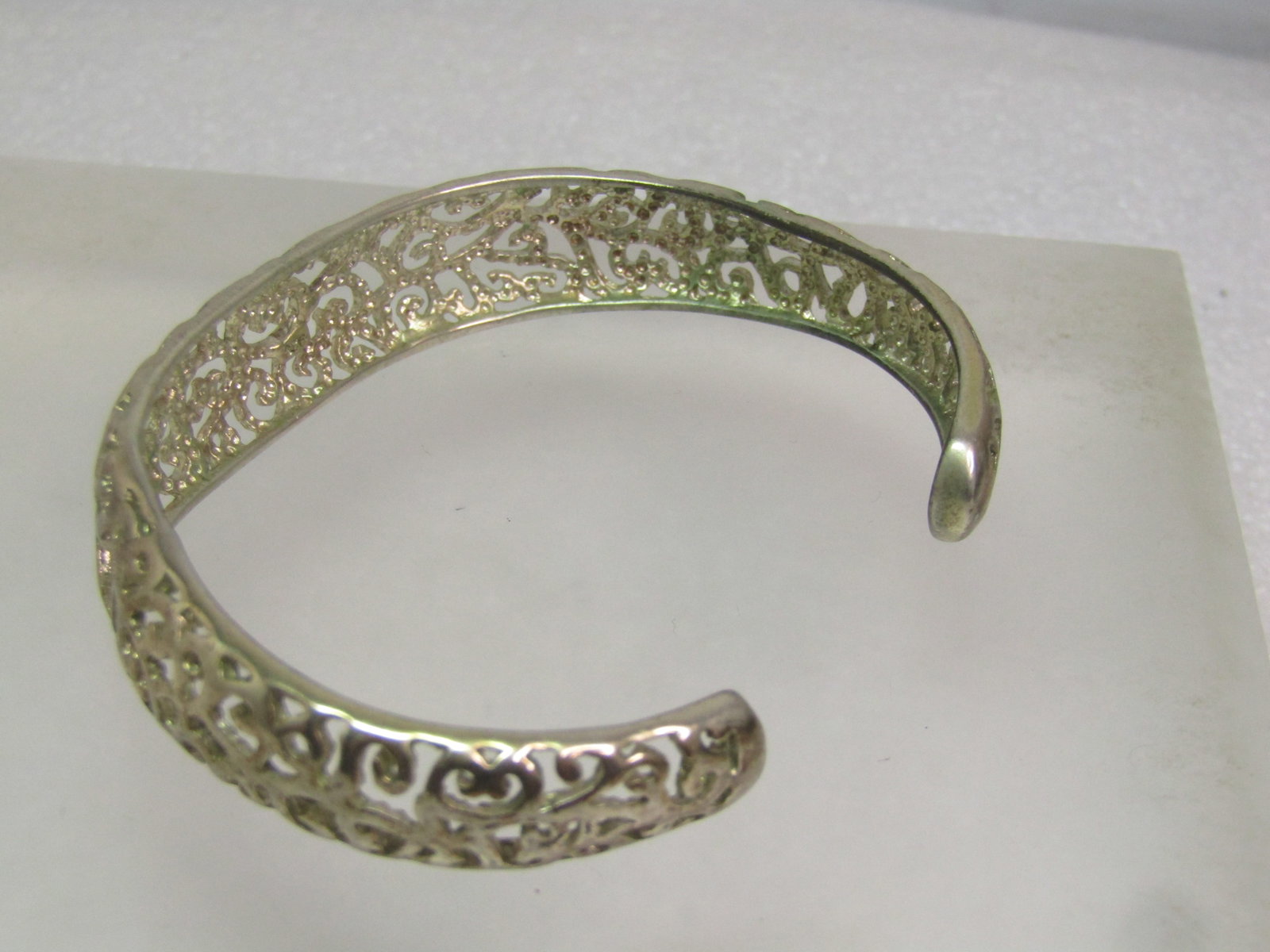 Vintage Silver Tone Filigree Cuff Bracelet, 6.5", 1980's-1990's - 4