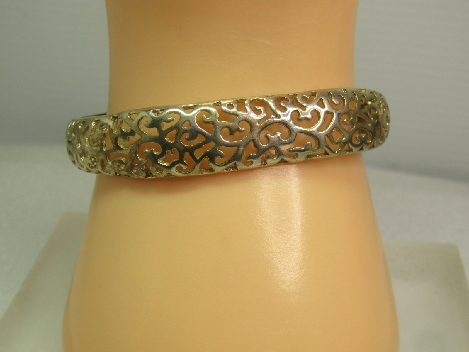 Vintage Silver Tone Filigree Cuff Bracelet, 6.5", 1980's-1990's - 6