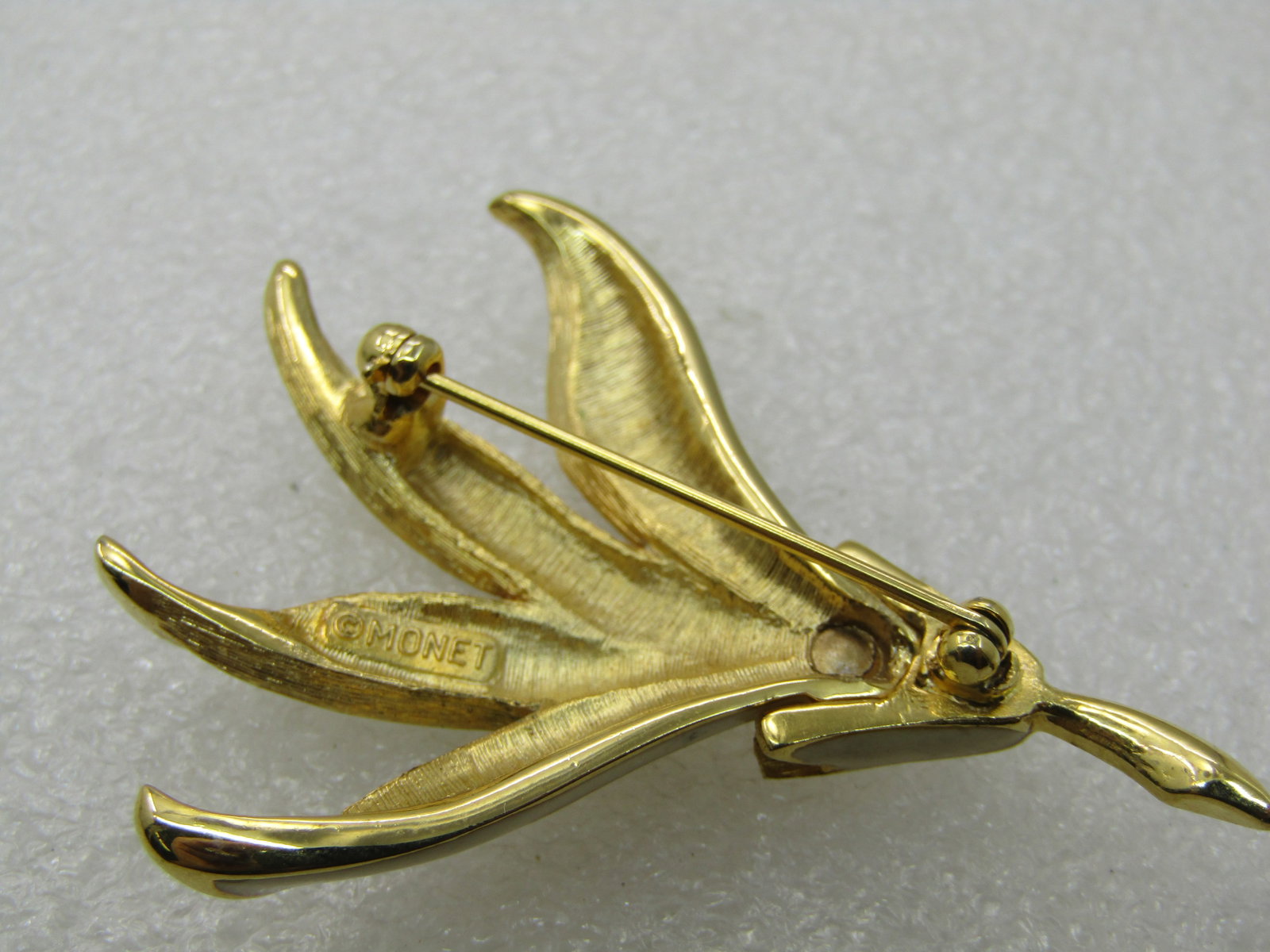 Vintage Monet Leaf Cluster Brooch, Tan Enameled, 2" - 5