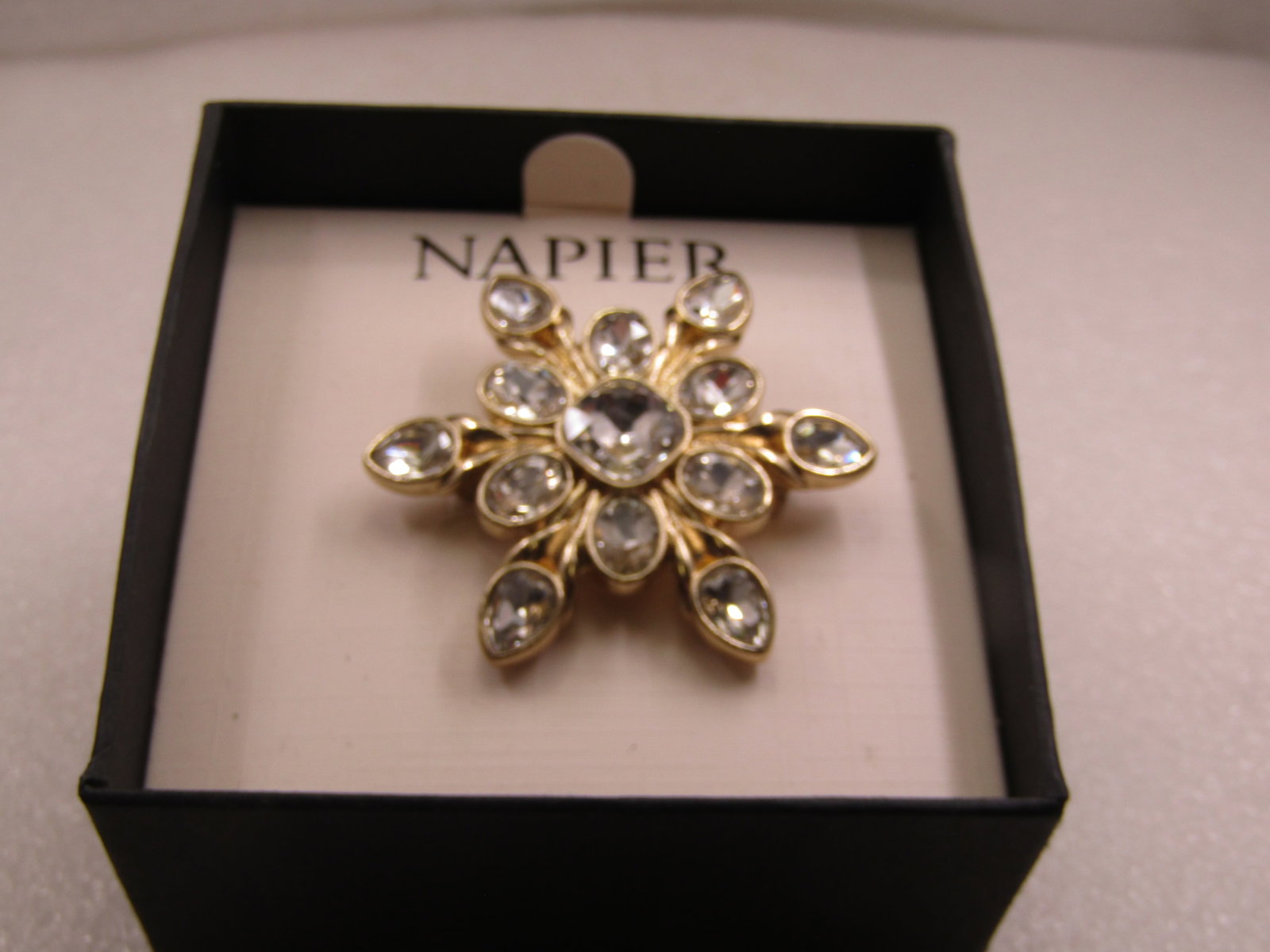 Vintage Napier Clear Rhinestone Snowflake/Blossom Brooch, In Box (1 of 6)