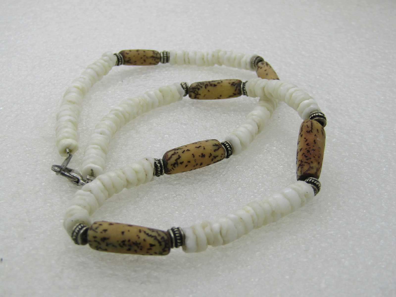 Vintage Puka Shell Necklace with Brown Stones, 18" - 4