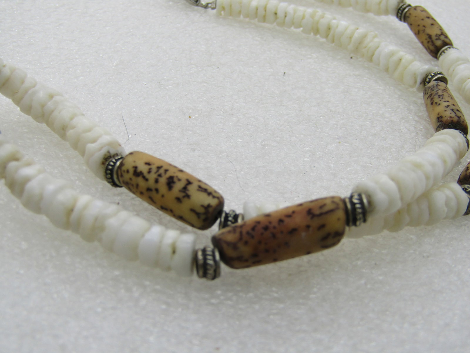 Vintage Puka Shell Necklace with Brown Stones, 18" - 5
