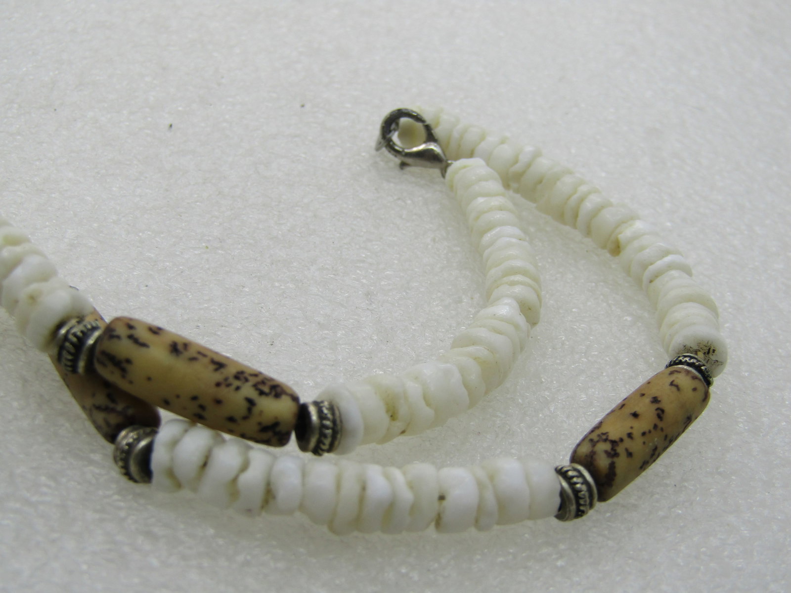 Vintage Puka Shell Necklace with Brown Stones, 18" - 6