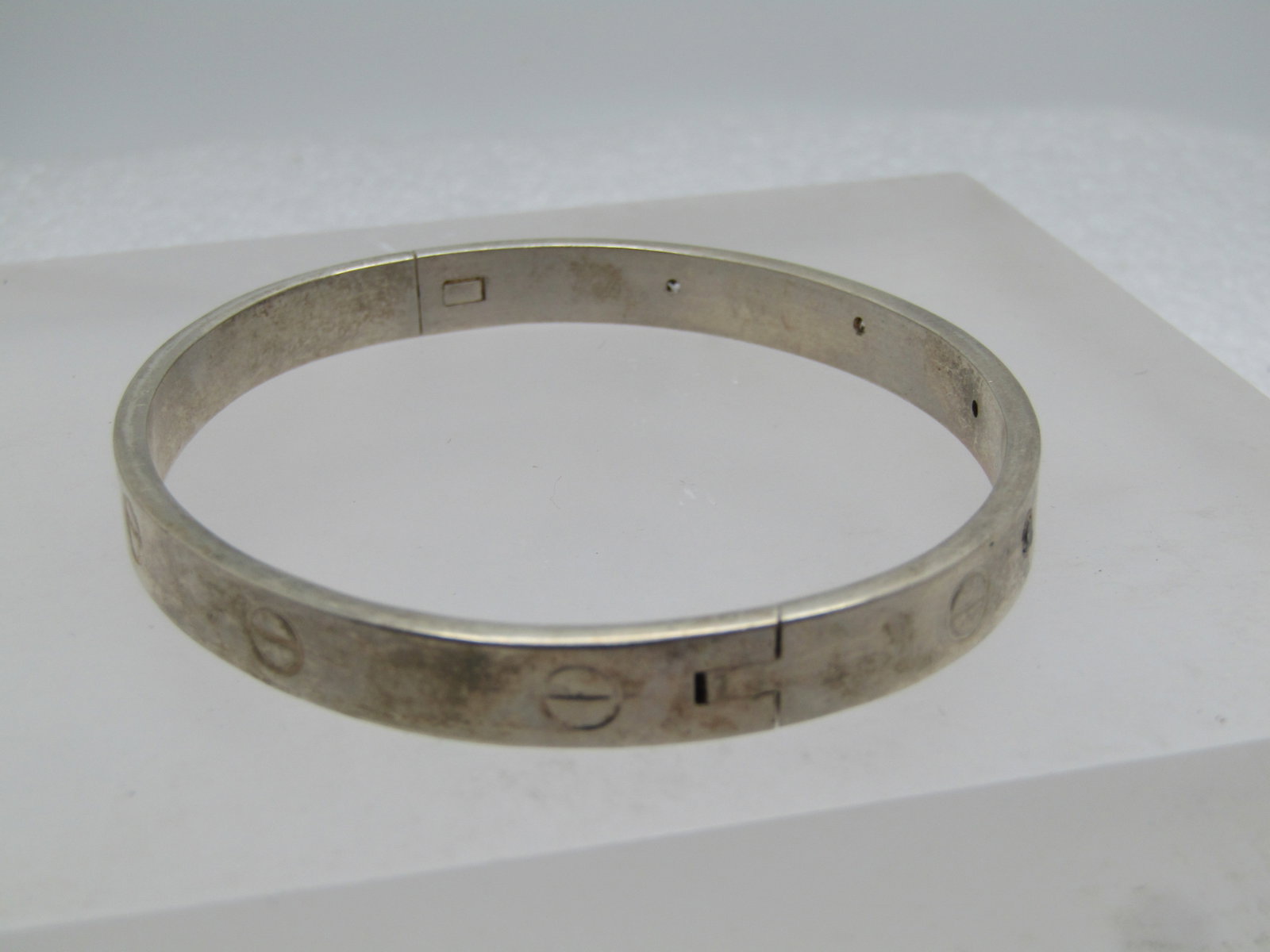Silver Grommet & Rhinestone Hinged Bracelet, 7.25", 1990's or After, Signed - 3