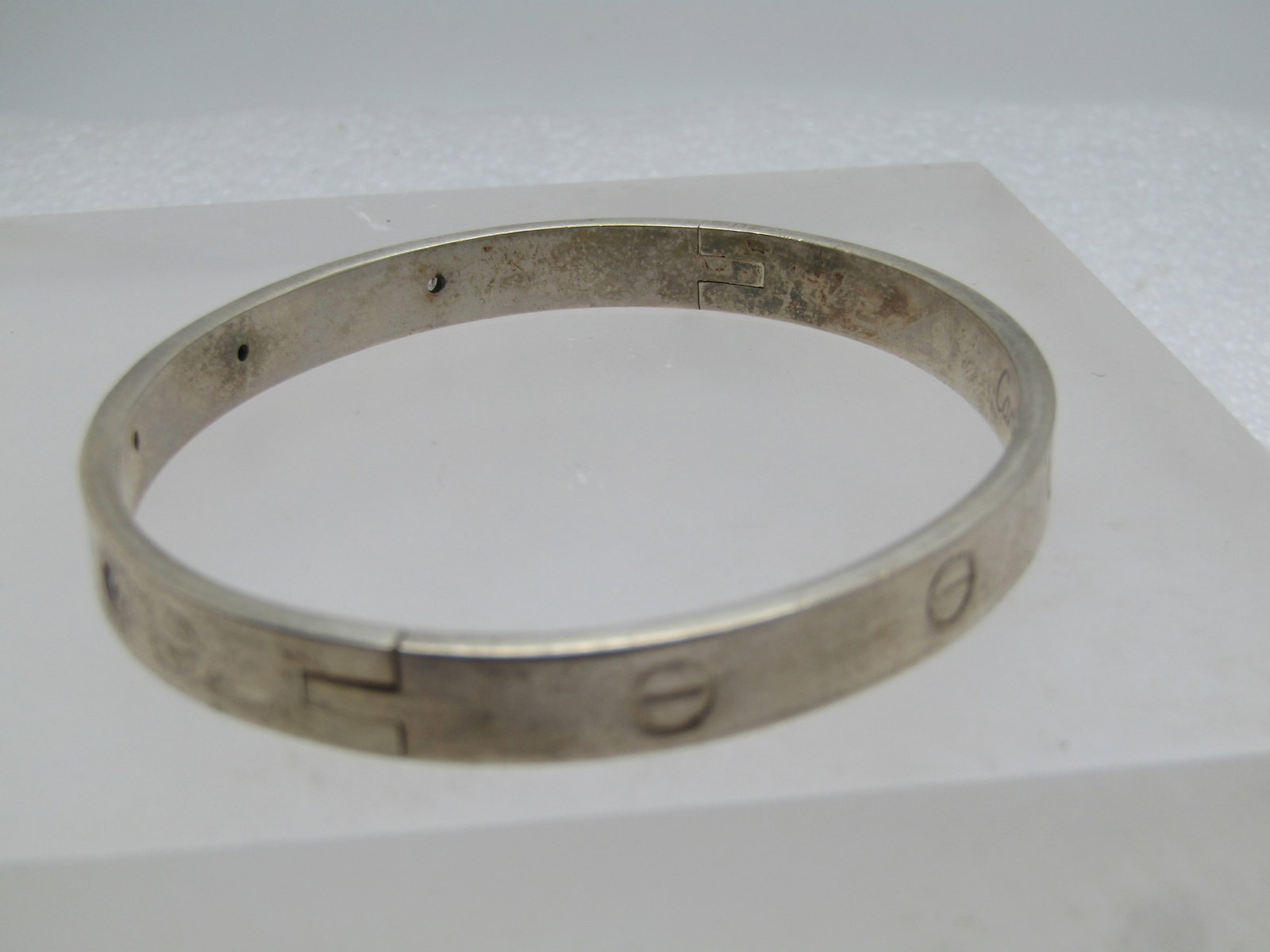 Silver Grommet & Rhinestone Hinged Bracelet, 7.25", 1990's or After, Signed - 5