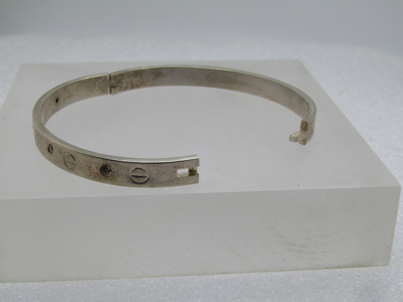 Silver Grommet & Rhinestone Hinged Bracelet, 7.25", 1990's or After, Signed - 7