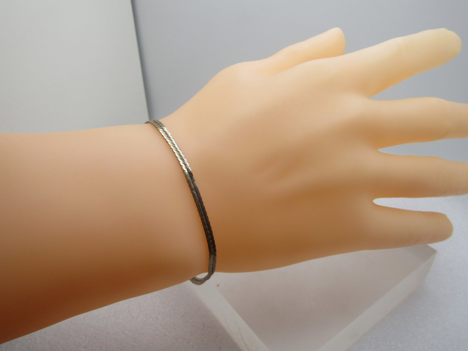 Vintage Double Strand Herringbone Bracelet, 7", 1970's-1980's (1 of 6)