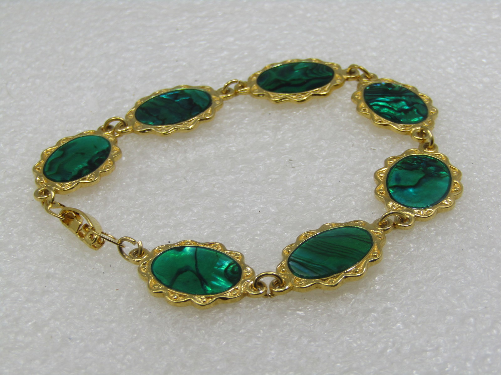 Vintage Green Simulared Paua Shell Bracelet, 8", 1960's-1970's - 2