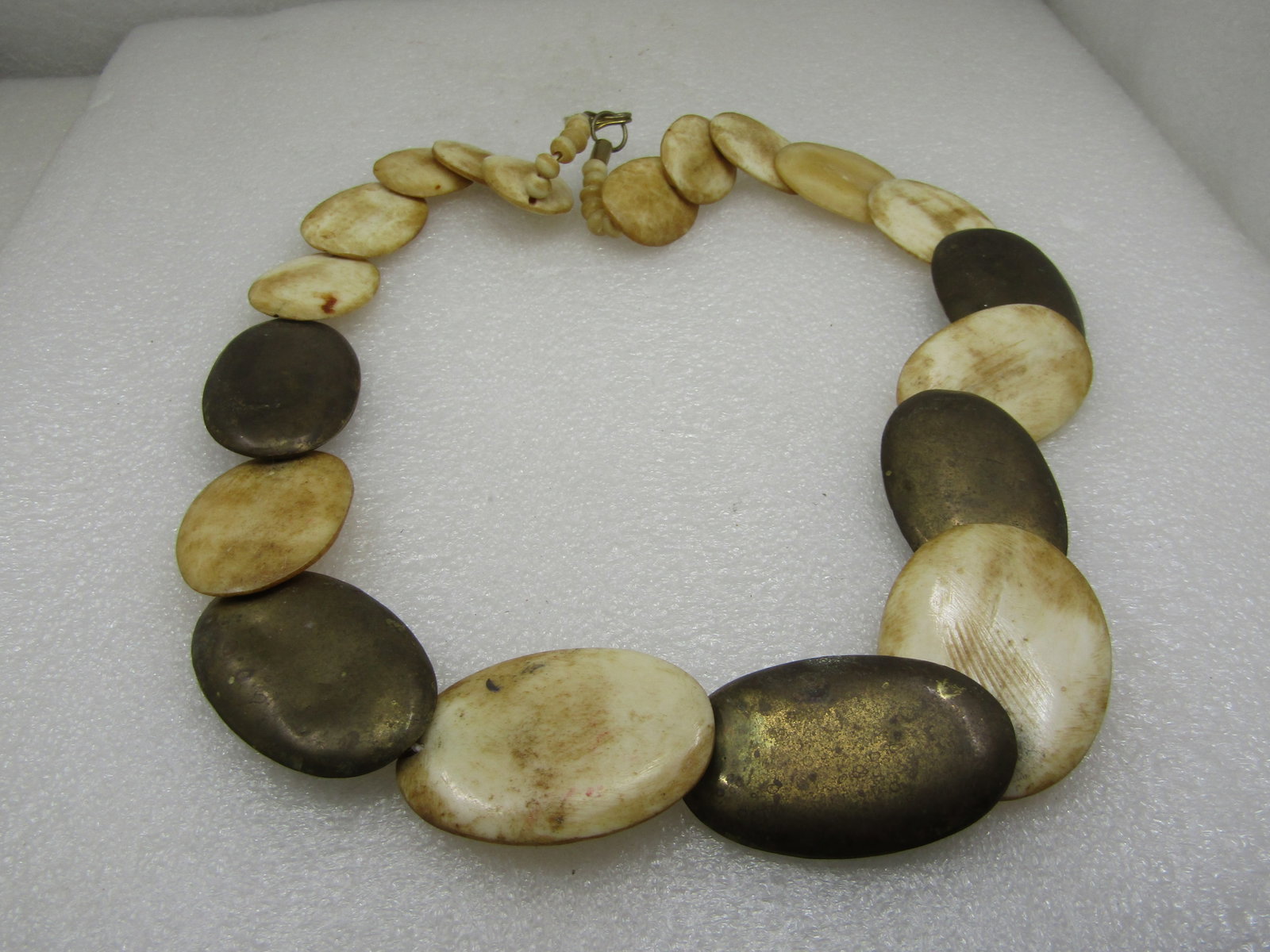Vintage Tribal Shell Brass graduated Necklace 27.5" - 2