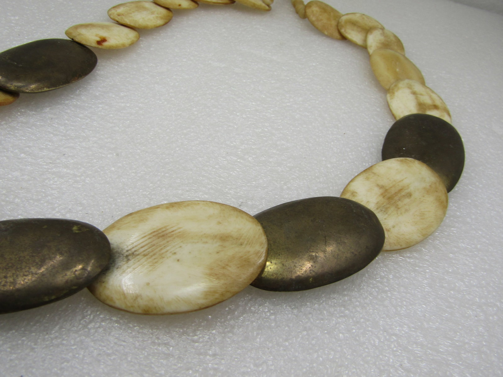 Vintage Tribal Shell Brass graduated Necklace 27.5" - 4