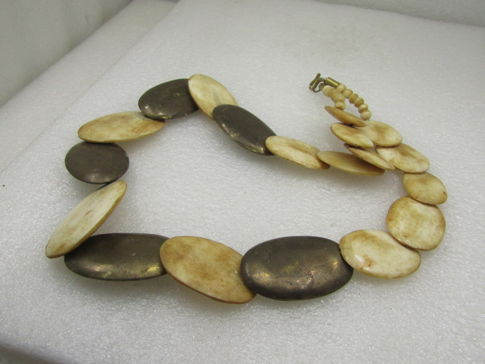 Vintage Tribal Shell Brass graduated Necklace 27.5" - 5
