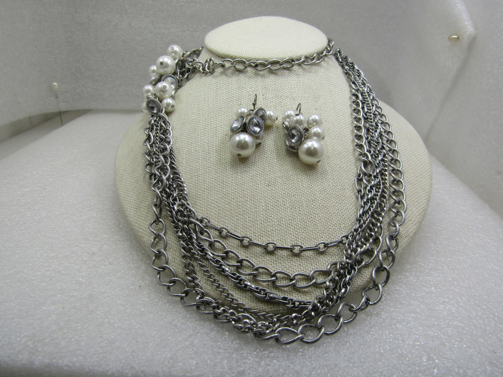 Premier Design Faux Pearl & Clear Rhinestone Necklace Earrings Set, 36" - 3