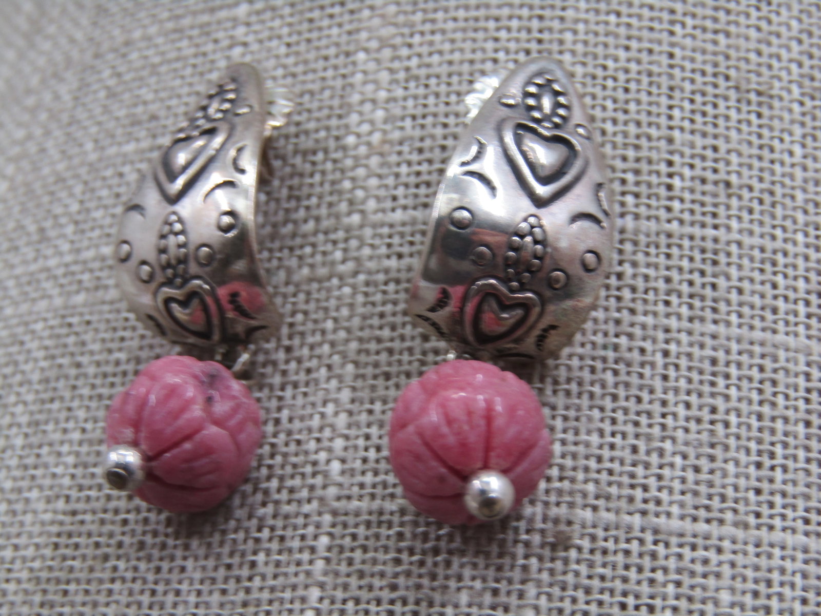 Vintage Sterling Southestern Rhodonite Drop Earrings, Carolyn Pollack Relios 1.5" - 3