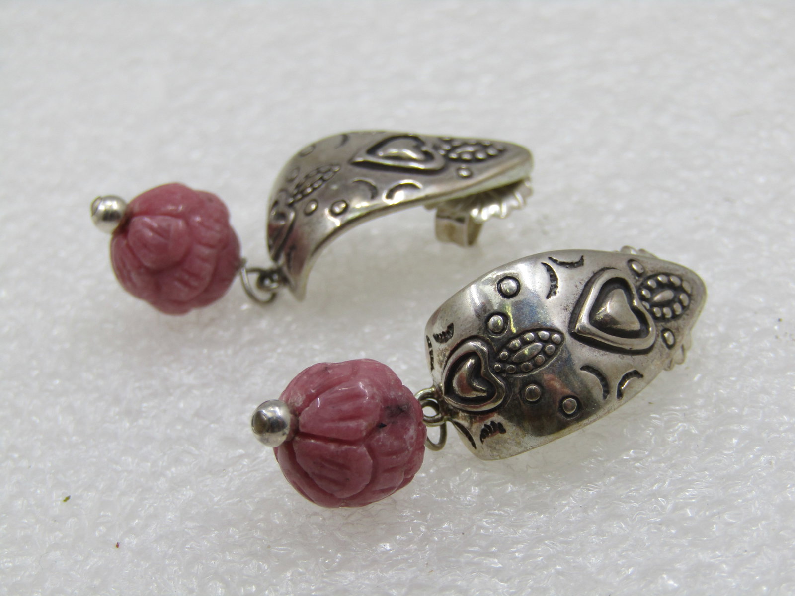 Vintage Sterling Southestern Rhodonite Drop Earrings, Carolyn Pollack Relios 1.5" - 4