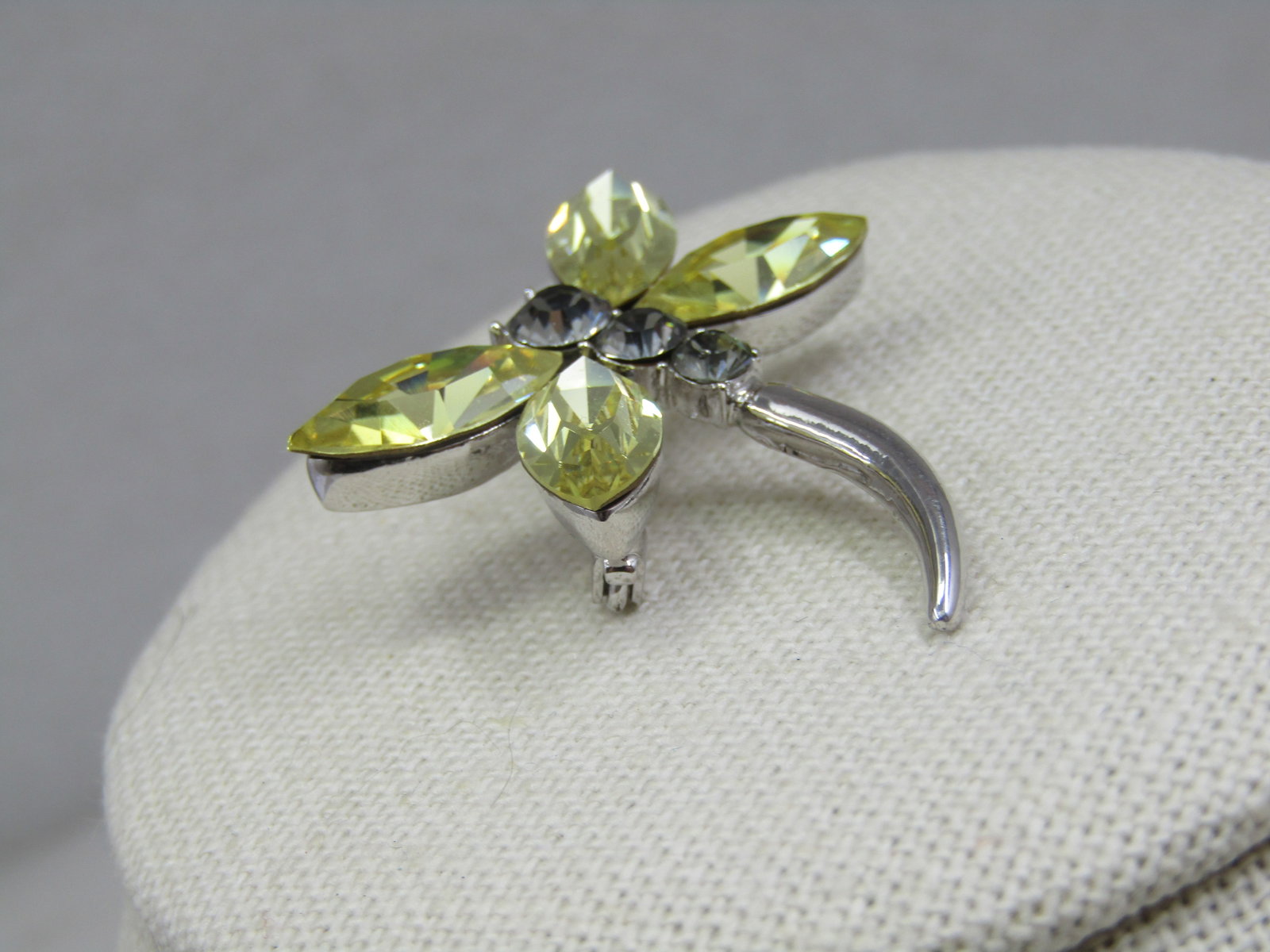 Vintage Rhinetone Dragonfly Brooch, Silver Tone, 1.5" by 1.25" - 3