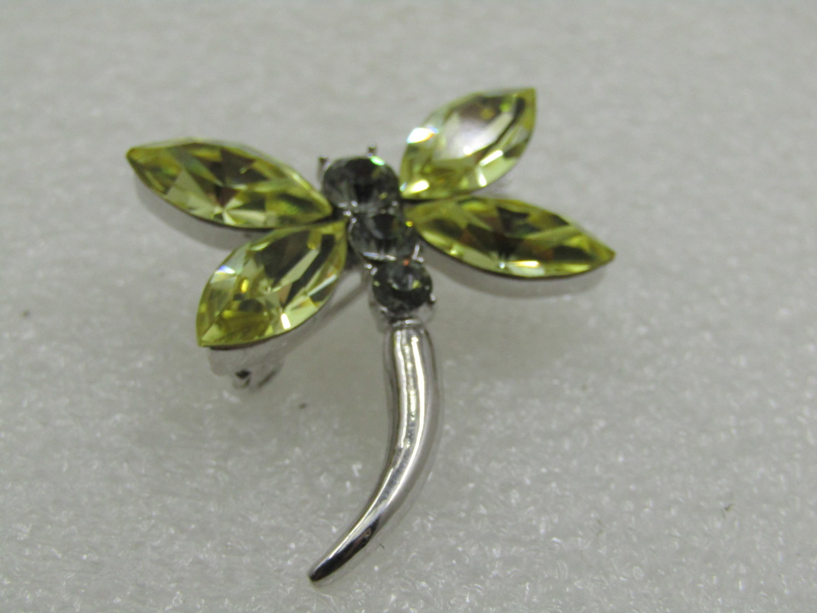Vintage Rhinetone Dragonfly Brooch, Silver Tone, 1.5" by 1.25" - 6