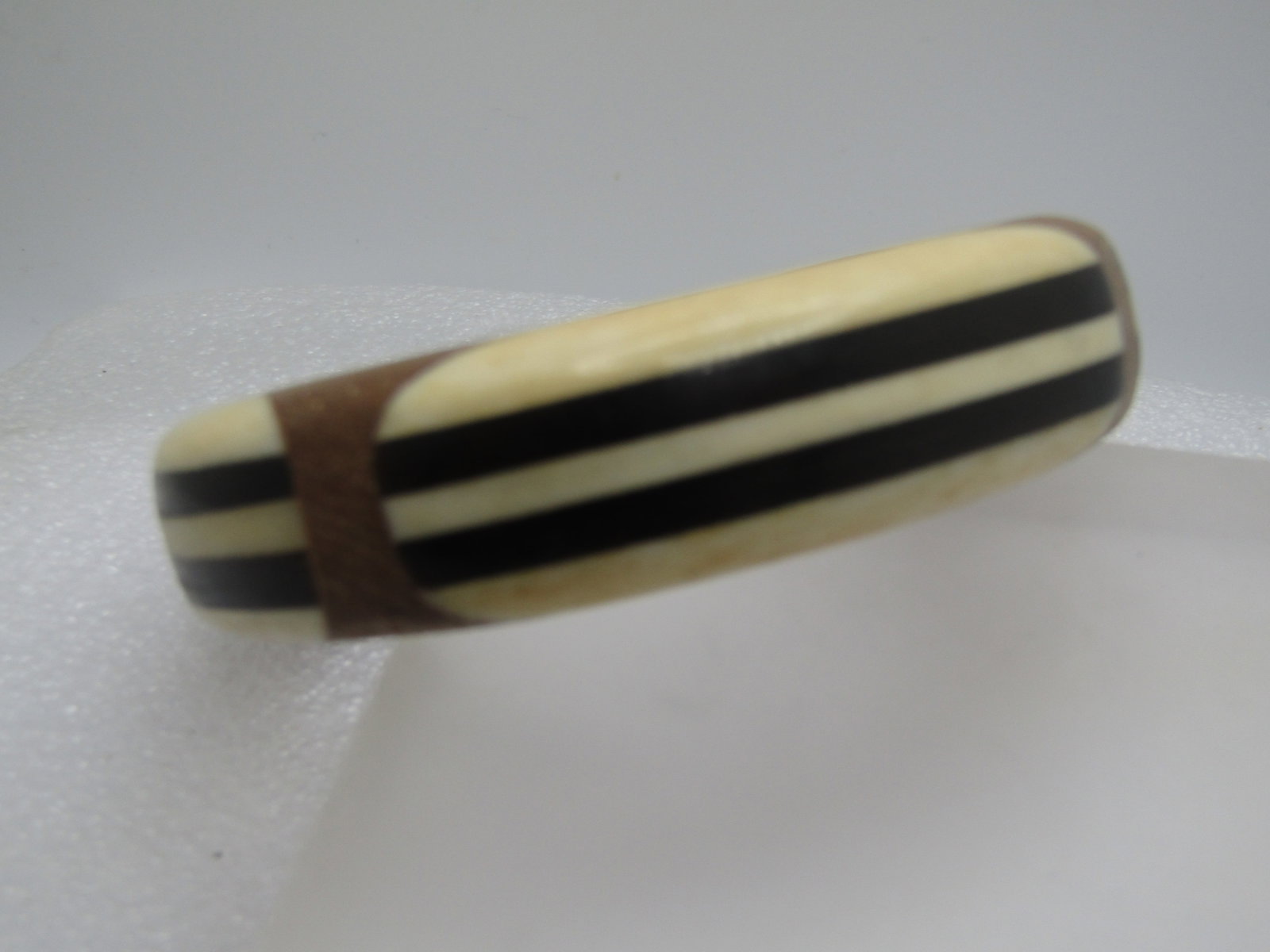 Vintage Wood and Bone & Black Banded Bangle Bracelet, 7.5", 1960's-1970's - 2