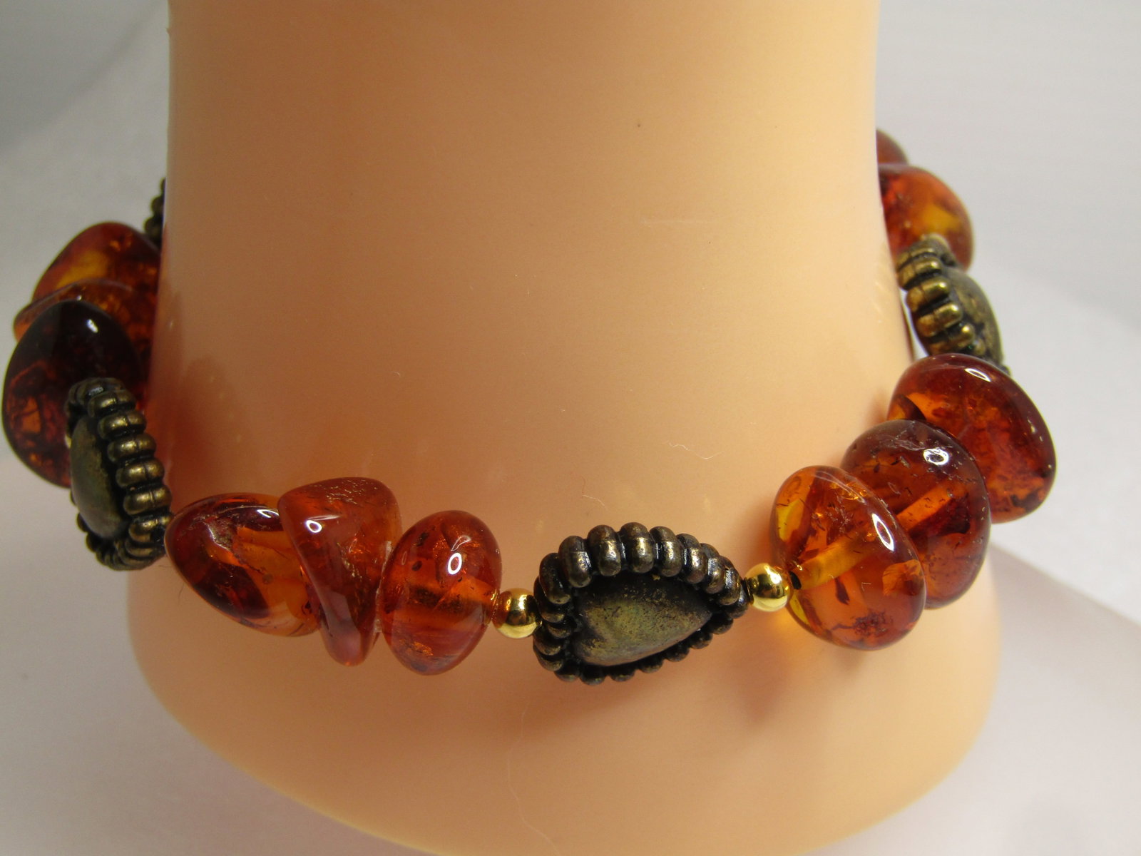 Amber Nugget Heart Stretch Bracelet, 6.75"+, 1990's - 3