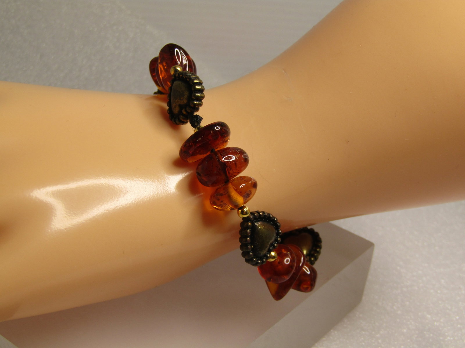 Amber Nugget Heart Stretch Bracelet, 6.75"+, 1990's - 4