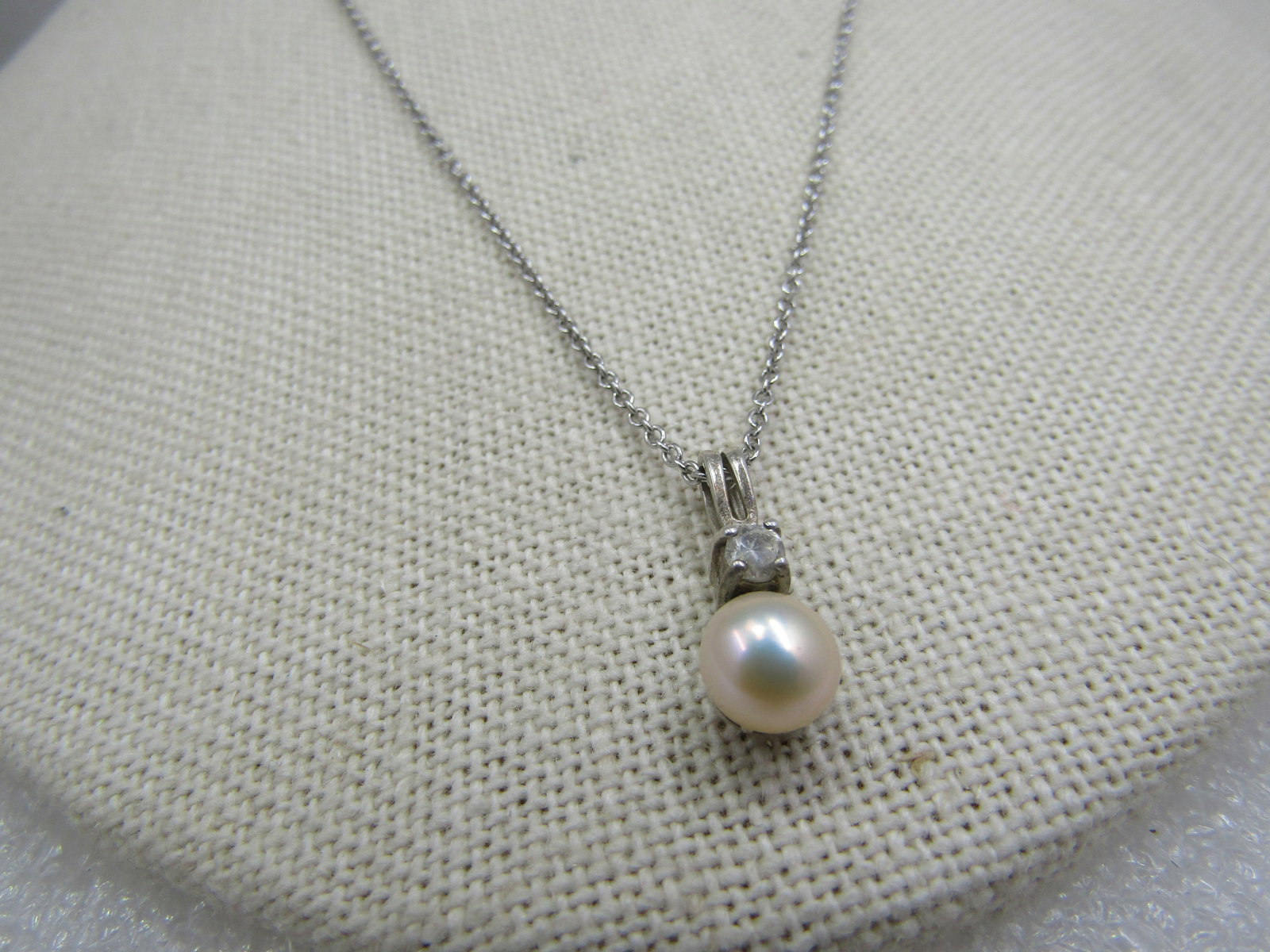 Vintage Sterling Avon Cultured Pearl Rhinestone Necklace, 18" - 2