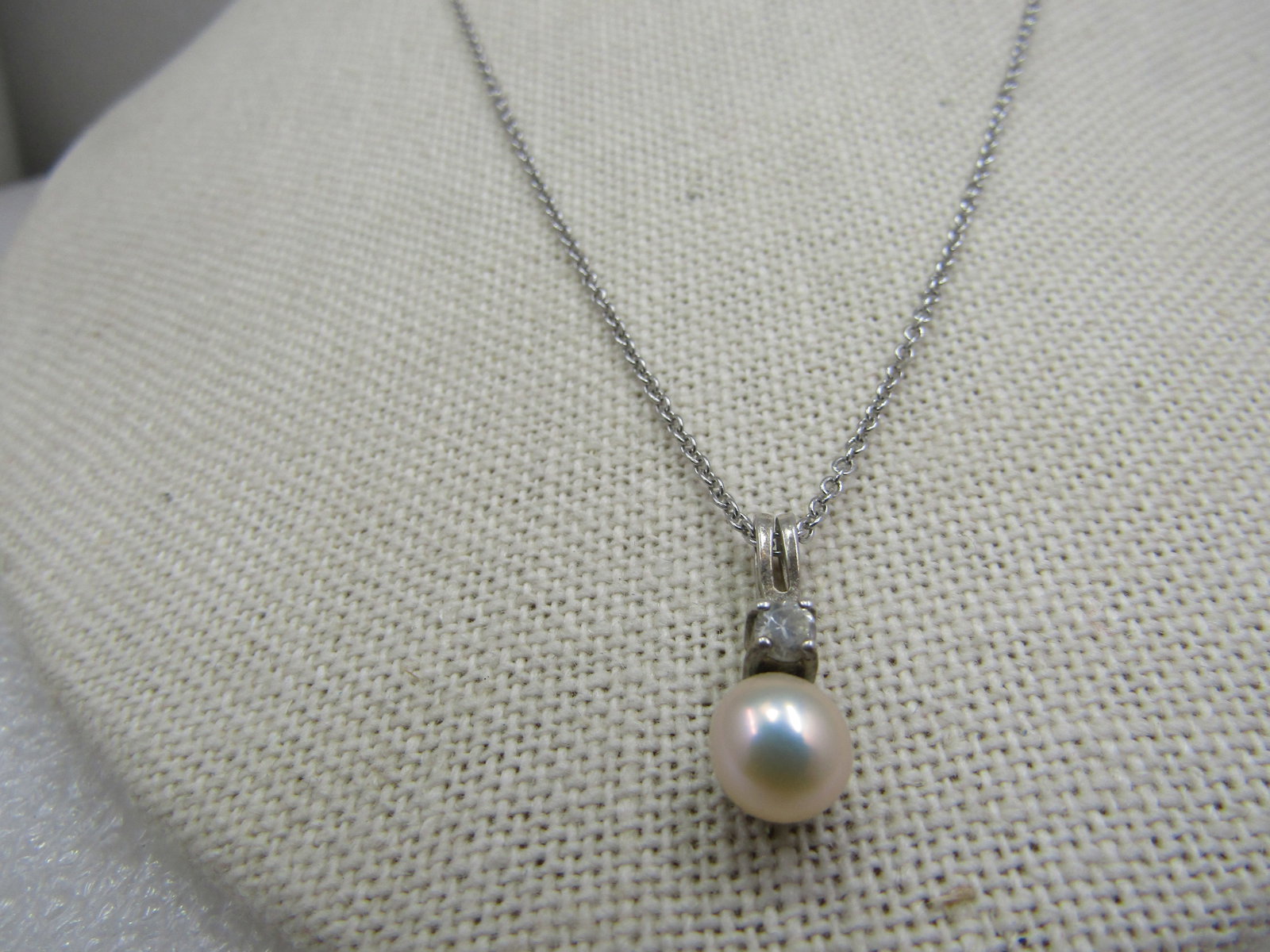 Vintage Sterling Avon Cultured Pearl Rhinestone Necklace, 18" - 3