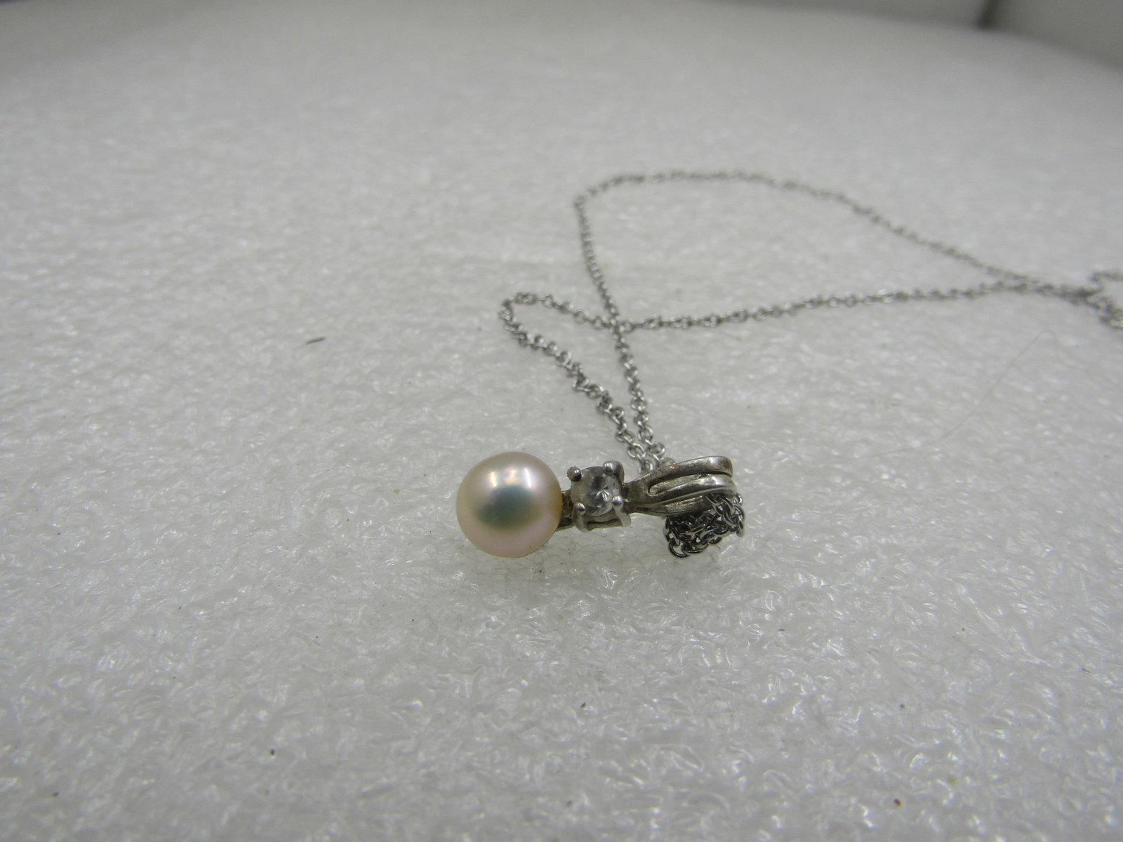 Vintage Sterling Avon Cultured Pearl Rhinestone Necklace, 18" - 6