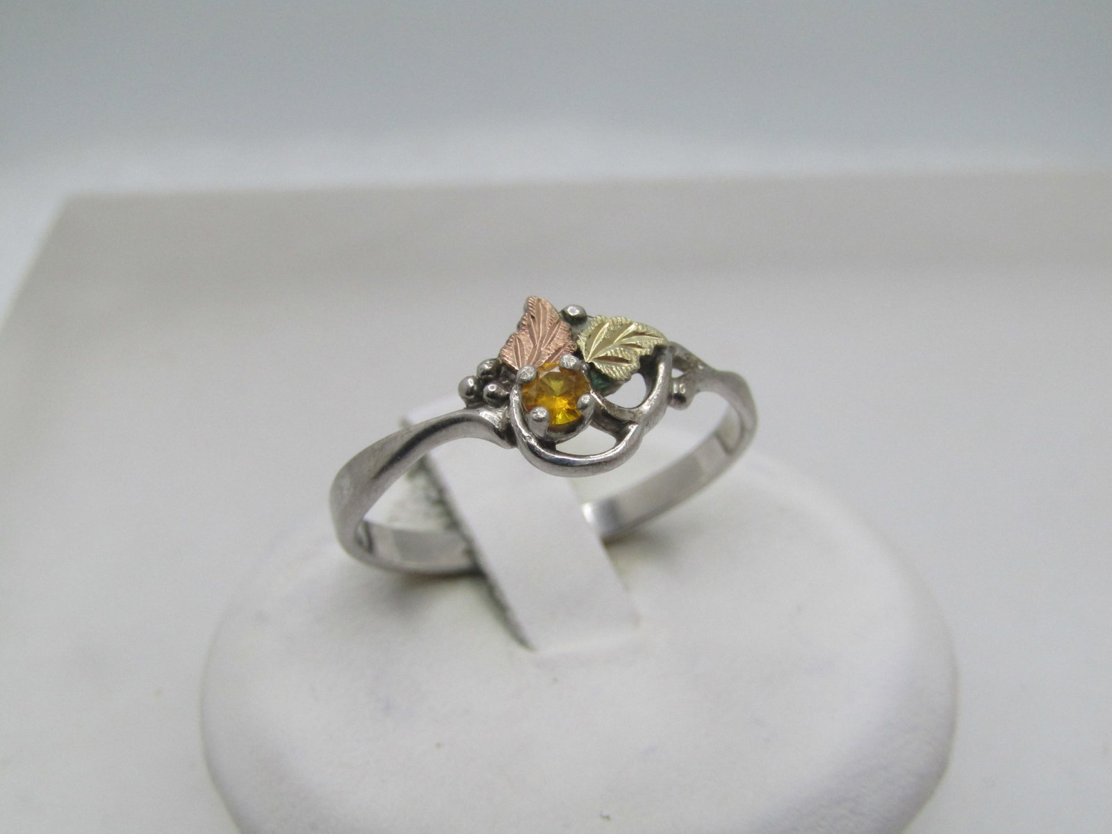 Vintage Sterling & 12kt Citrine Ring, Black Hills Gold. Signed Landstrom, 1990's. Sz. 10.25: Title: Vintage Sterling & 12kt Citrine Ring, Black Hills Gold. Signed Landstrom, 1990's. Sz. 10.25 Description: Vintage Sterling & 12kt Citrine Ring, Black Hills Gold. Signed Landstrom, 1990's. Sz.