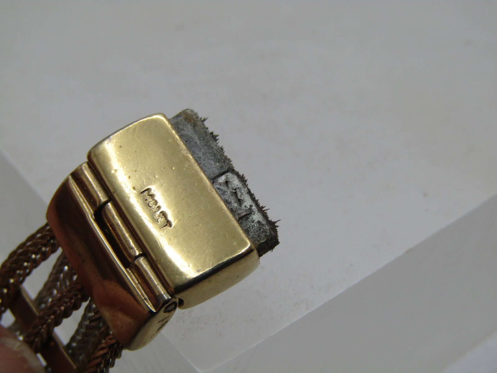 Vintage Monet Tri-Color Woven Bracelet, 7.5", Magnetic Clasp, 1980's - 5