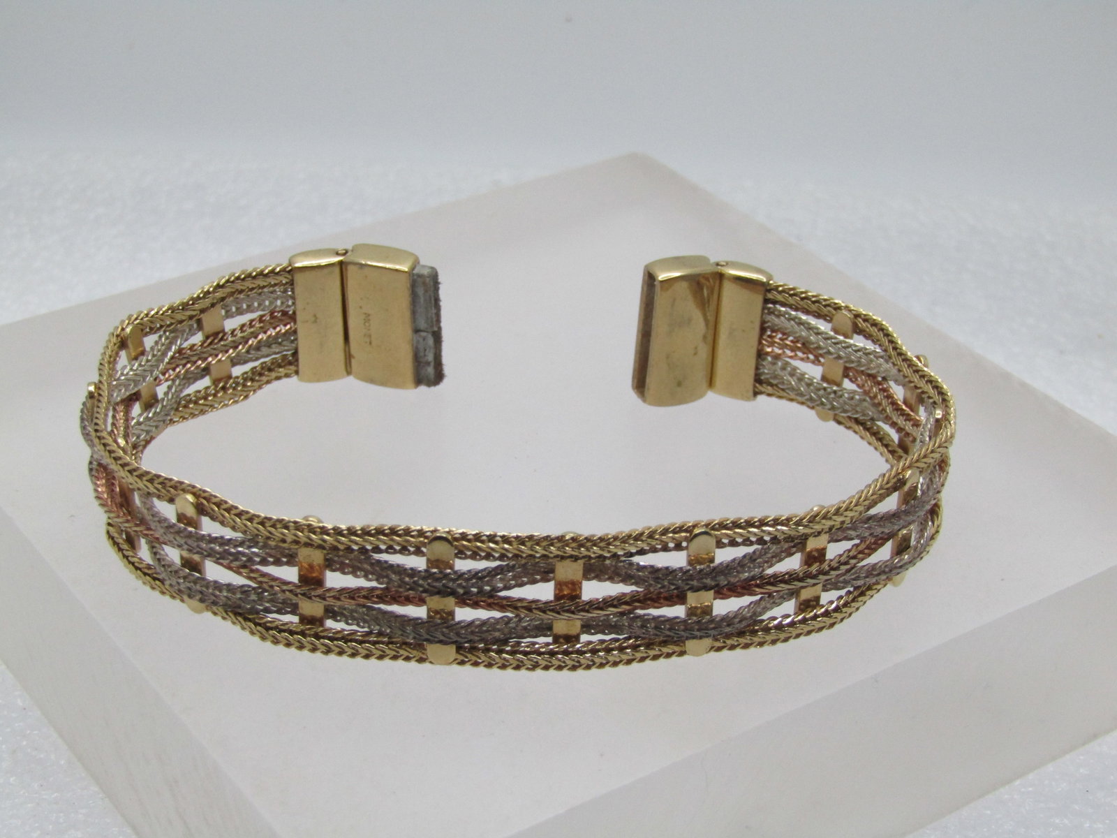Vintage Monet Tri-Color Woven Bracelet, 7.5", Magnetic Clasp, 1980's - 6