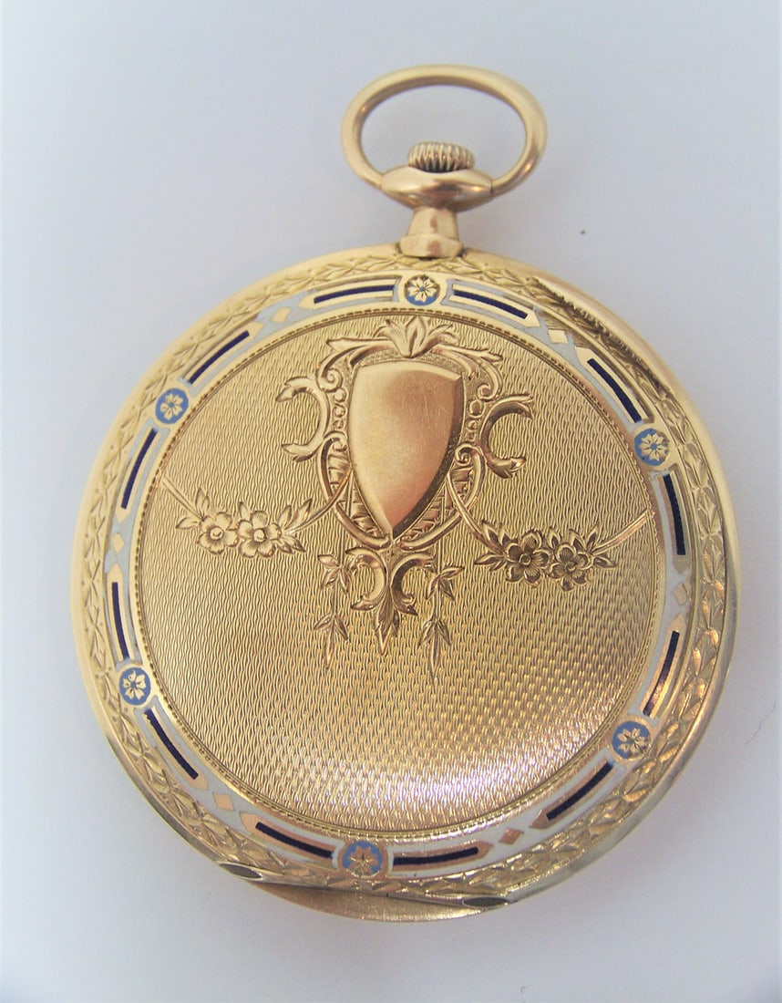 Antique 14k LONGINES Unisex Pocket watch c.1912* 47 mm w/Enamel Ornaments* EXLNT - 3