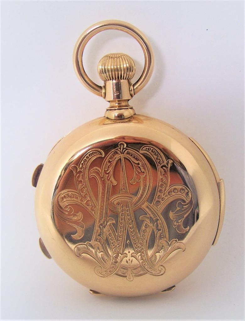 Antique 18K HENRI HUGUENIN Minute Repeater Split Second Chronograph Pocket watch - 9