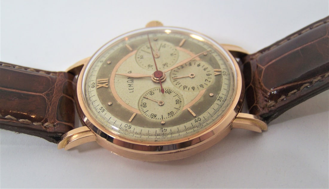 Vintage Mens 18k Rose LEMANIA Chronograph Watch Cal 2855* c.1950s* EXLNT* RARE - 9