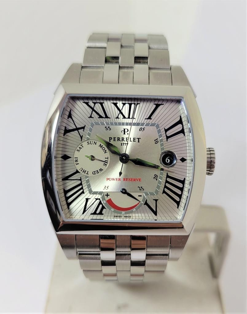 New Mens S/Steel PERRELET Power Reserve Automatic Watch 50m A1021B: New Mens S/Steel PERRELET Power Reserve Automatic Watch 50m A1021B ? This Men's Perrelet watch is Swiss made.. Great present for someone you love or yourself! * Reference number: A1021B * Stainless