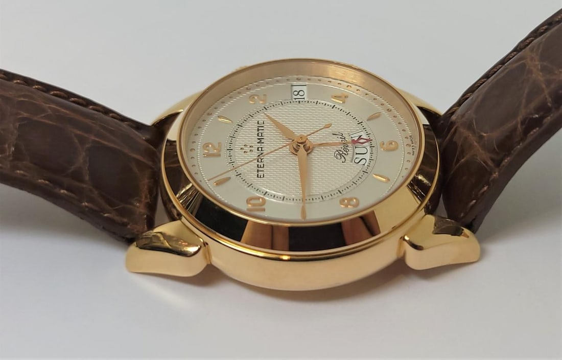 Mens Solid 18k Gold ETERNA-MATIC REVEIL Automatic Alarm Watch 8505.69 Limited! - 9
