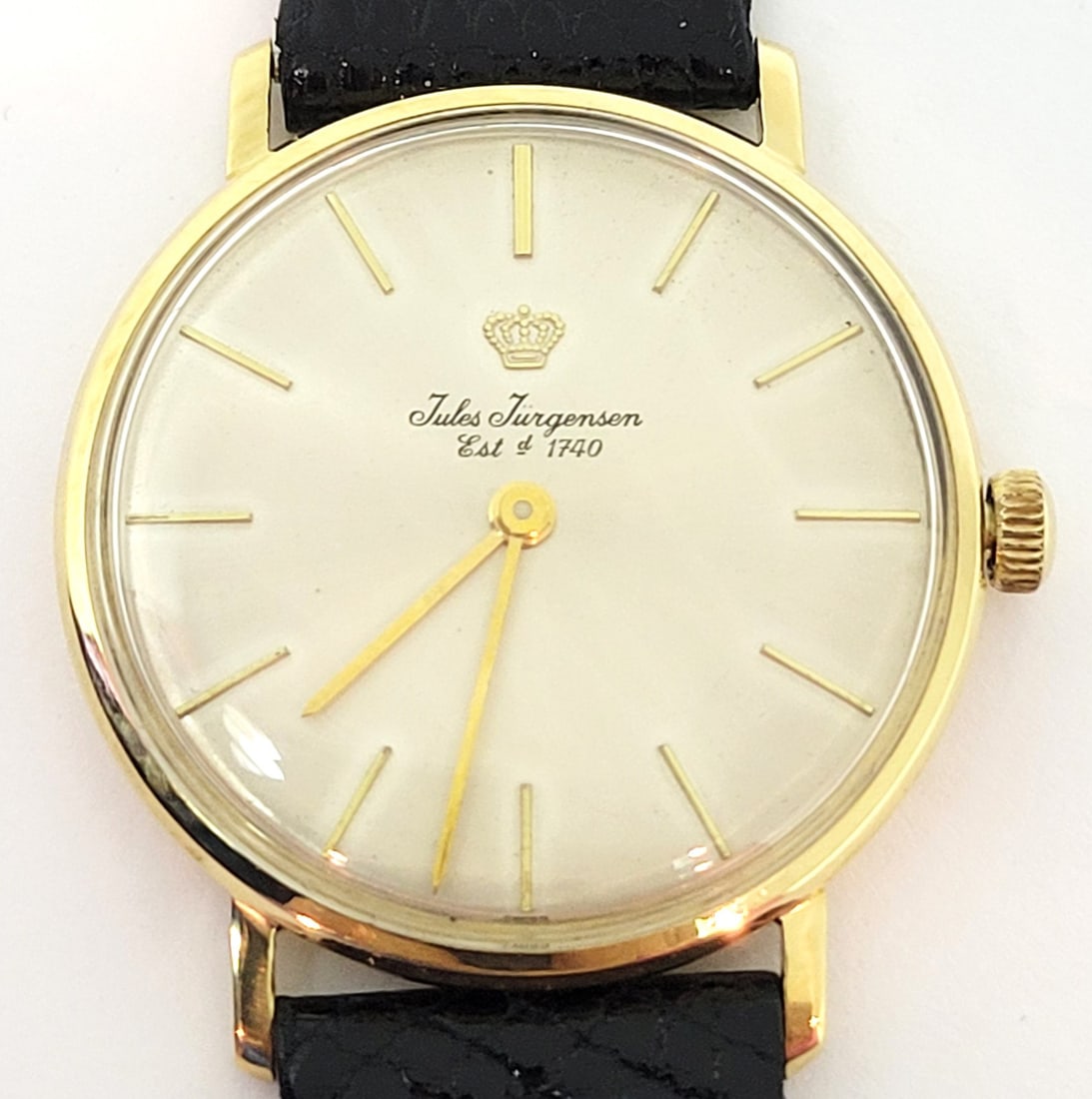 Vintage 18k JULES JURGENSEN Winding Watch 57827 c.1960s EXLNT: Vintage 18k JULES JURGENSEN Winding Watch 57827 c.1960s EXLNT ? Great present for yourself or someone you love as well as for vintage collectors or enthusiasts! * Solid 18k yellow gold case & back in