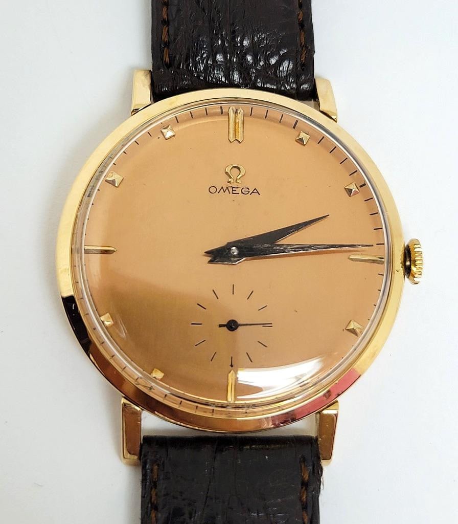 Vintage 18K Rose Gold OMEGA Mens Winding Watch c.1956 Cal.410* EXLNT - 9