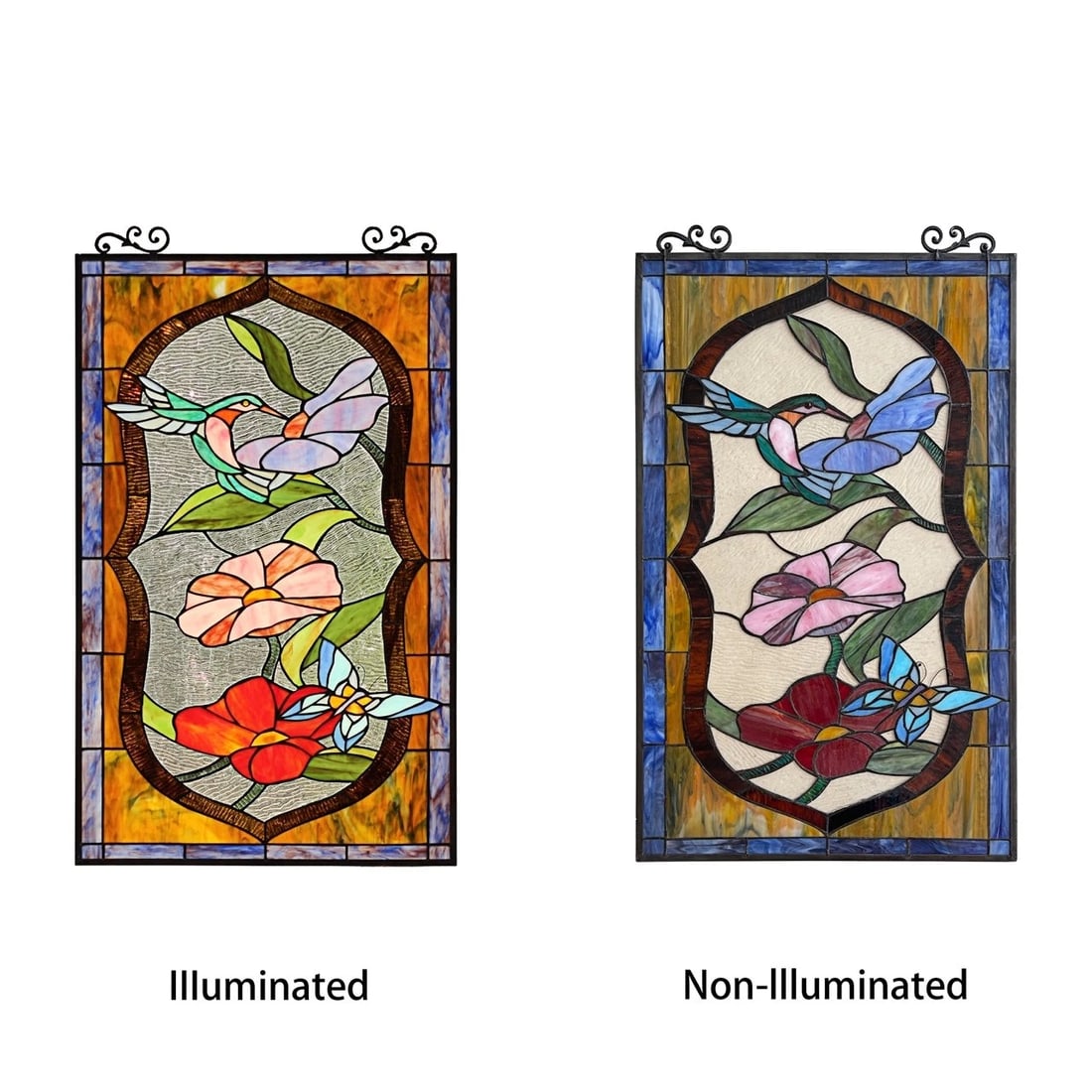 32.68" Tiffany Style Stained Glass Window Panel Poppy & Hummingbird - 5