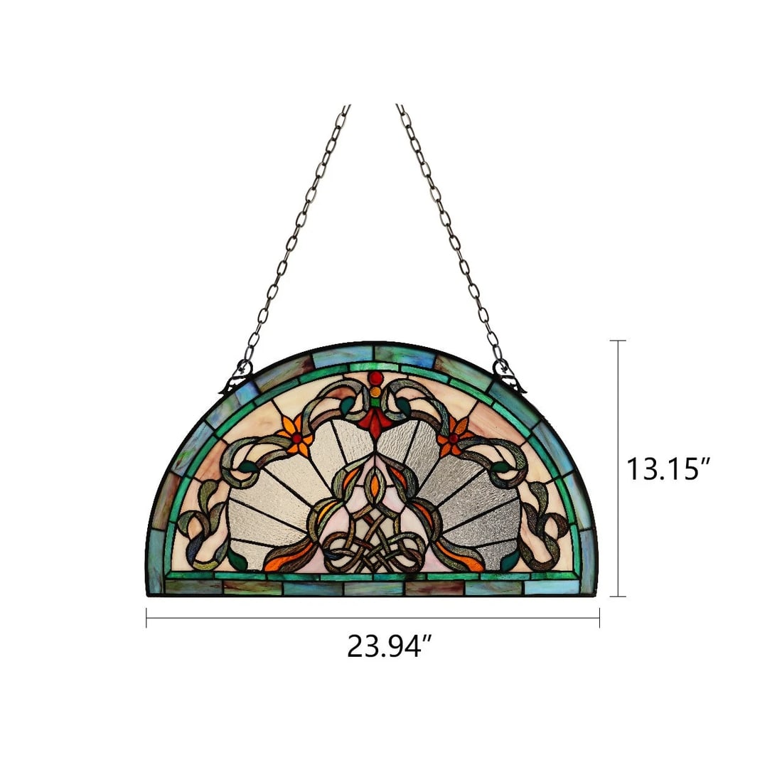 24" Tiffany Style Stained Glass Window Panel Victorian Semi Circle - 6