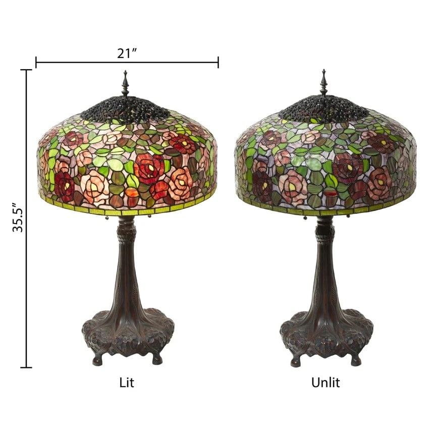 35.5'' Rose Bush Tiffany-Style Stained Glass Table Lamp - 9