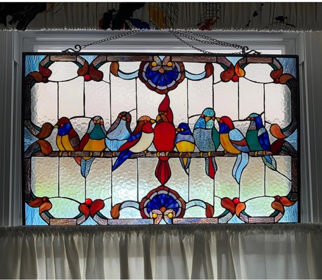 32" Robin Birds Stained Glass Window Hanging Panel Suncatcher - 5