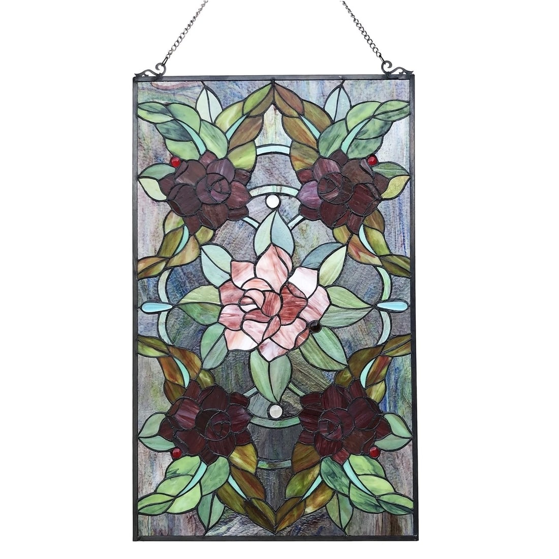 32" Rose Bush Stained Glass Window Hanging Panel Suncatcher - 2