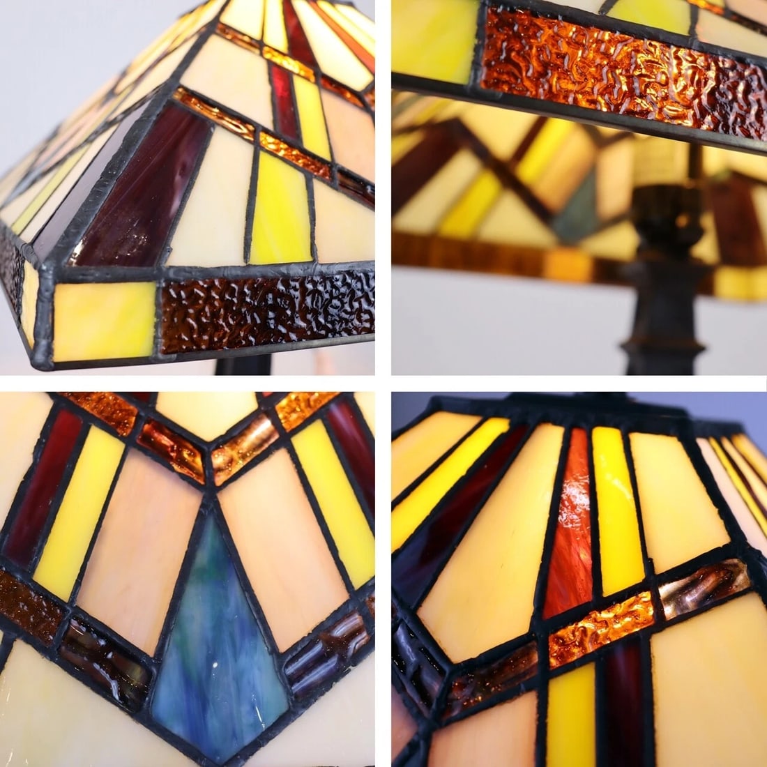 16.8" 1 light Antique Vintage Style Stained Glass Mission Table Lamp - 4