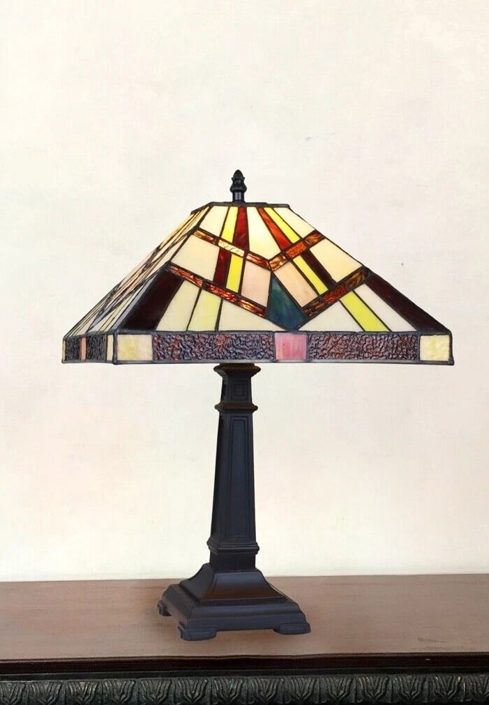 16.8" 1 light Antique Vintage Style Stained Glass Mission Table Lamp - 7